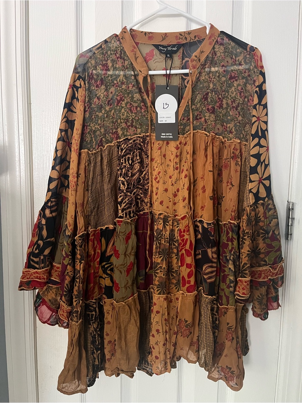 Young Threads Mustard Multi Floral Patchwork Tiered Tunic